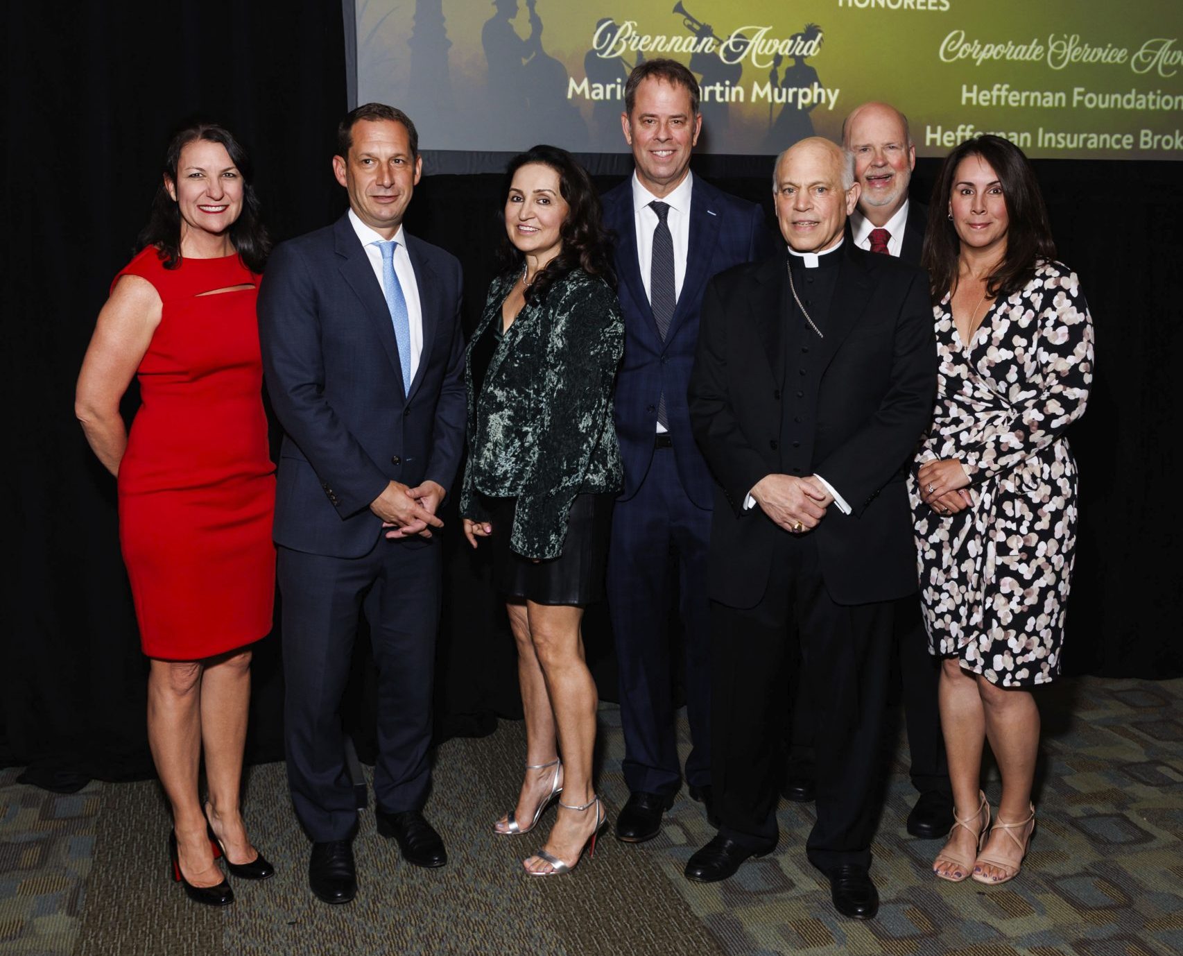SAN FRANCISCO, CA - September 17 - Kerry Dantzig, Mayor Daniel Lurie, Marie Murphy, Martin Murphy, Archbishop Salvatore Cordileone, Patrick Schmalz and Michelle Lonaker-Lavine attend 33rd Annual St. Vincent de Paul Brennan Award Dinner on September 17th 2026 at Cathedral of Saint Mary of the Assumption Patrons Hall in San Francisco, CA (Photo - David Zahrobsky for Drew Altizer Photography)